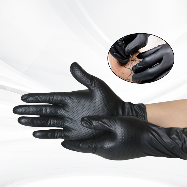 Gants de nitrile texturés en orange noir diamanté poussière libre épaisseur de travail de défense quotidienne gants de nitrile jetables