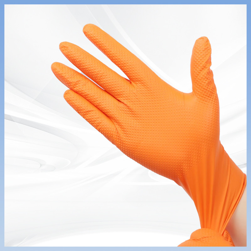 Gants de nitrile en forme de diamant orange sans poudre épaissis pour le travail de protection quotidienne Gants de nitrile jetables