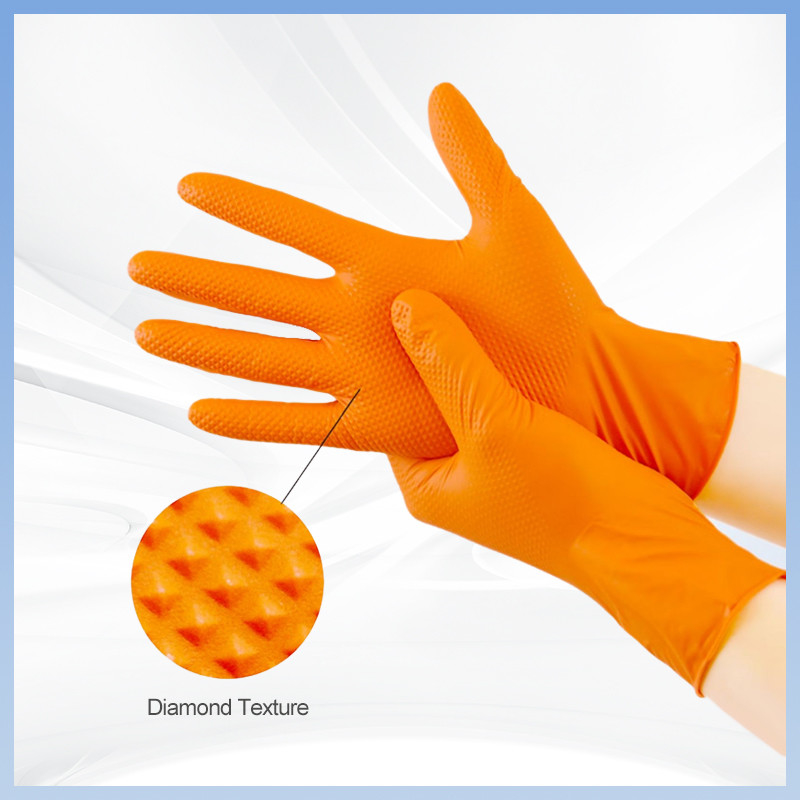 Gants de nitrile en forme de diamant orange sans poudre épaissis pour le travail de protection quotidienne Gants de nitrile jetables