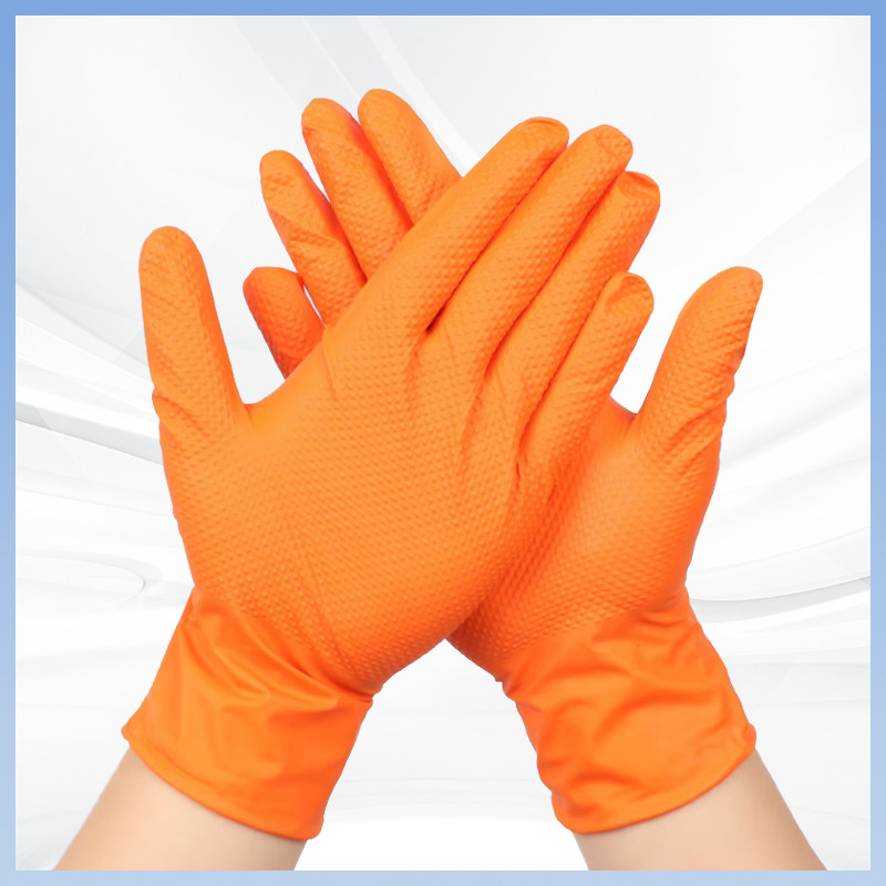 Des gants à nitrile jetables à motif orange épaissis sans poudre pour le travail de protection quotidienne