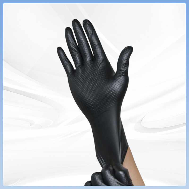 Des gants à base de nitrile jetables sans poudre épaissis en noir pour le travail de protection quotidienne