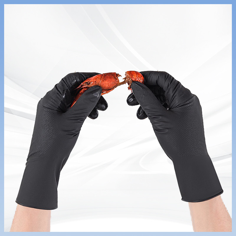 Gants en nitrile jetables noirs à motifs diamantés