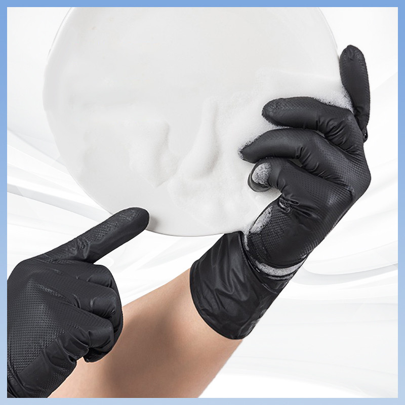 Gants en nitrile jetables noirs à motifs diamantés